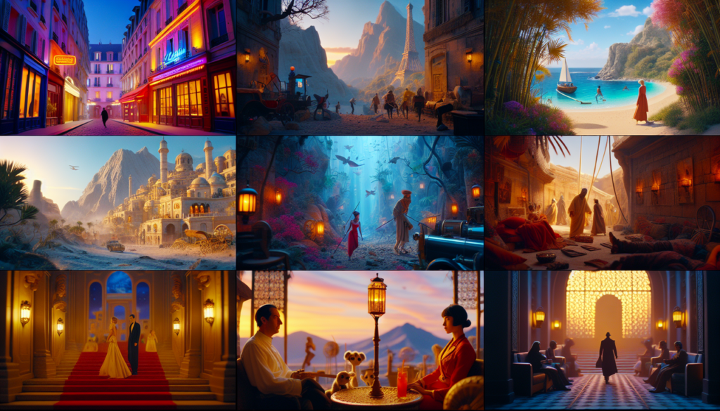 Film en A: Collage de scènes emblématiques de films français comme "Amélie", "L'Avventura", "Astérix & Obélix : Mission Cléopâtre" et "L'Amant".