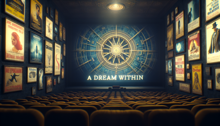 Affiche "Film en I" en gros sur mur avec public diversifié au cinéma.