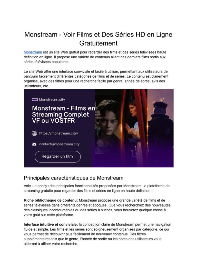 Page d'accueil de Monstream pour regarder films et séries HD en ligne gratuitement