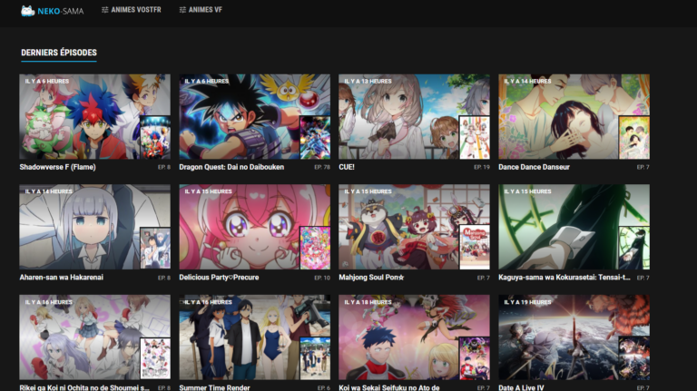 Page d'accueil historique du site de streaming Neko Sama avant sa fermeture