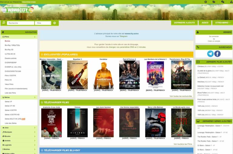 Page d'accueil du site Wawacity avec sa nouvelle adresse officielle mise à jour en 2024