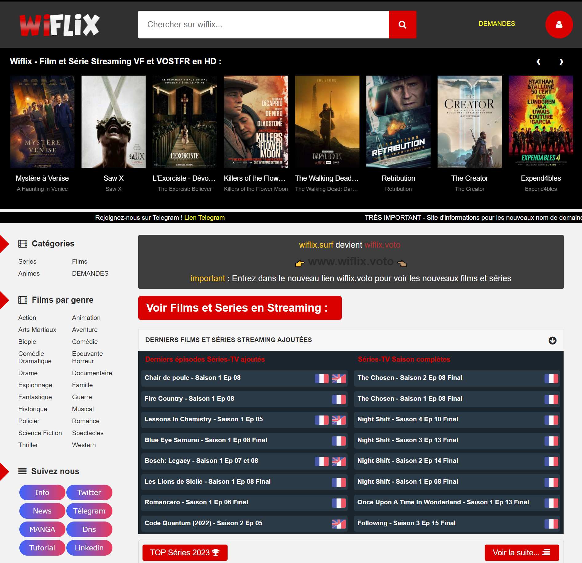 Interface 2025 de Flemmix ex-Wiflix